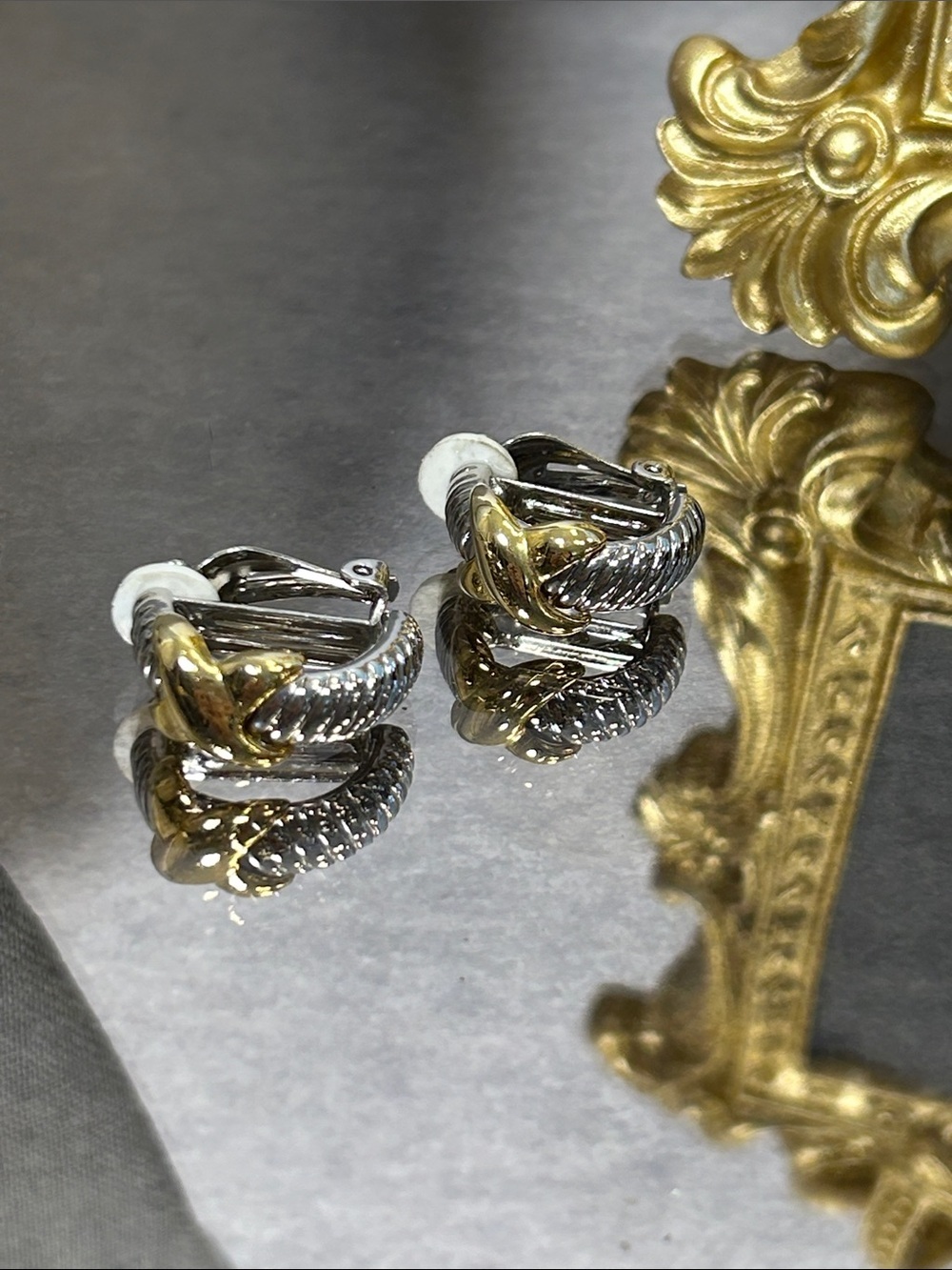 Two-Tone Gold and Silver Knot Hoop Earrings - Women Jewelry
